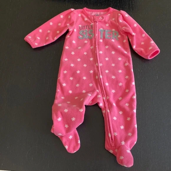 Child of Mine 2-Way Zip Little Sister Fleece Footie 3-6 Months - Picture 6 of 6